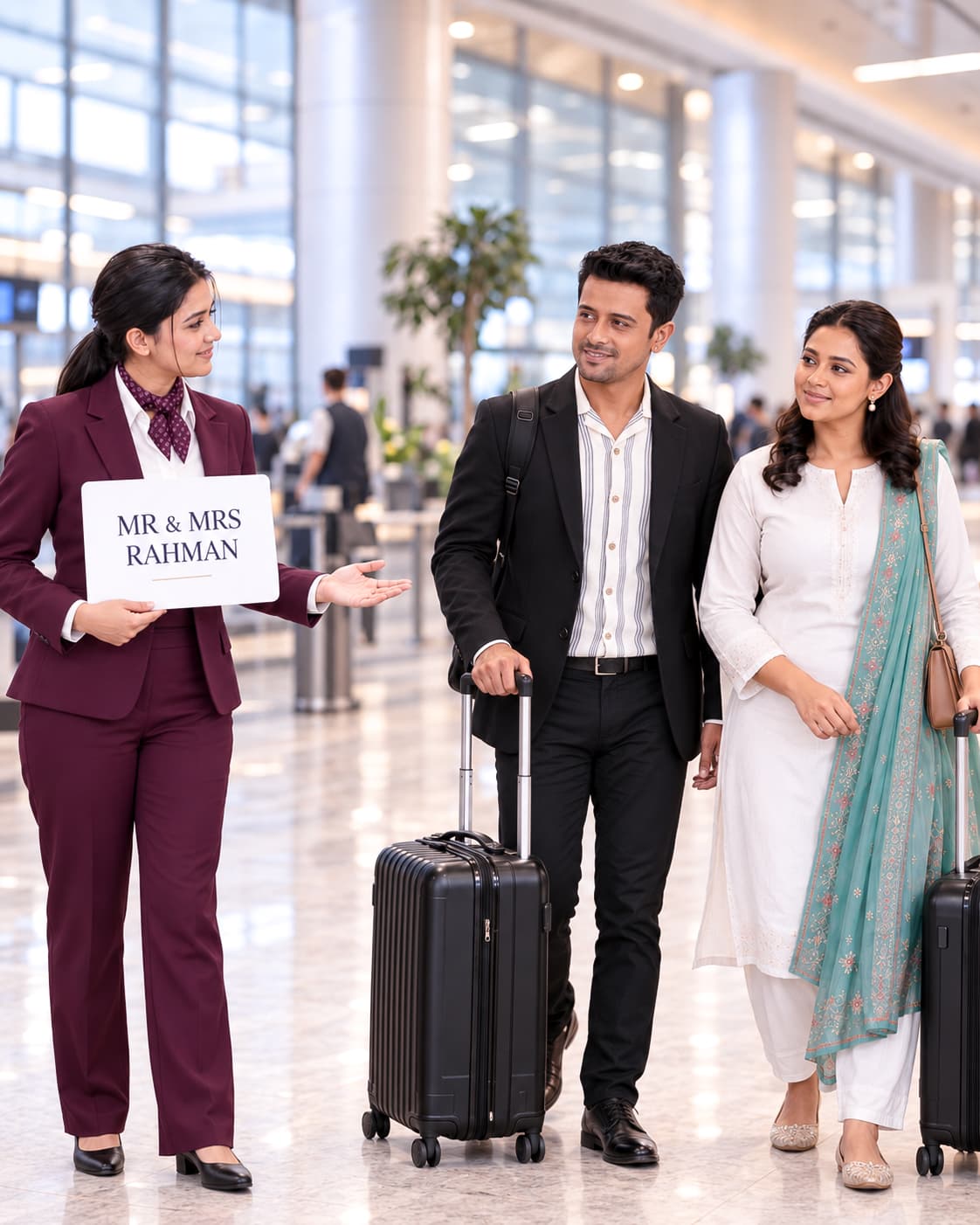 Airport representative welcoming travelers
